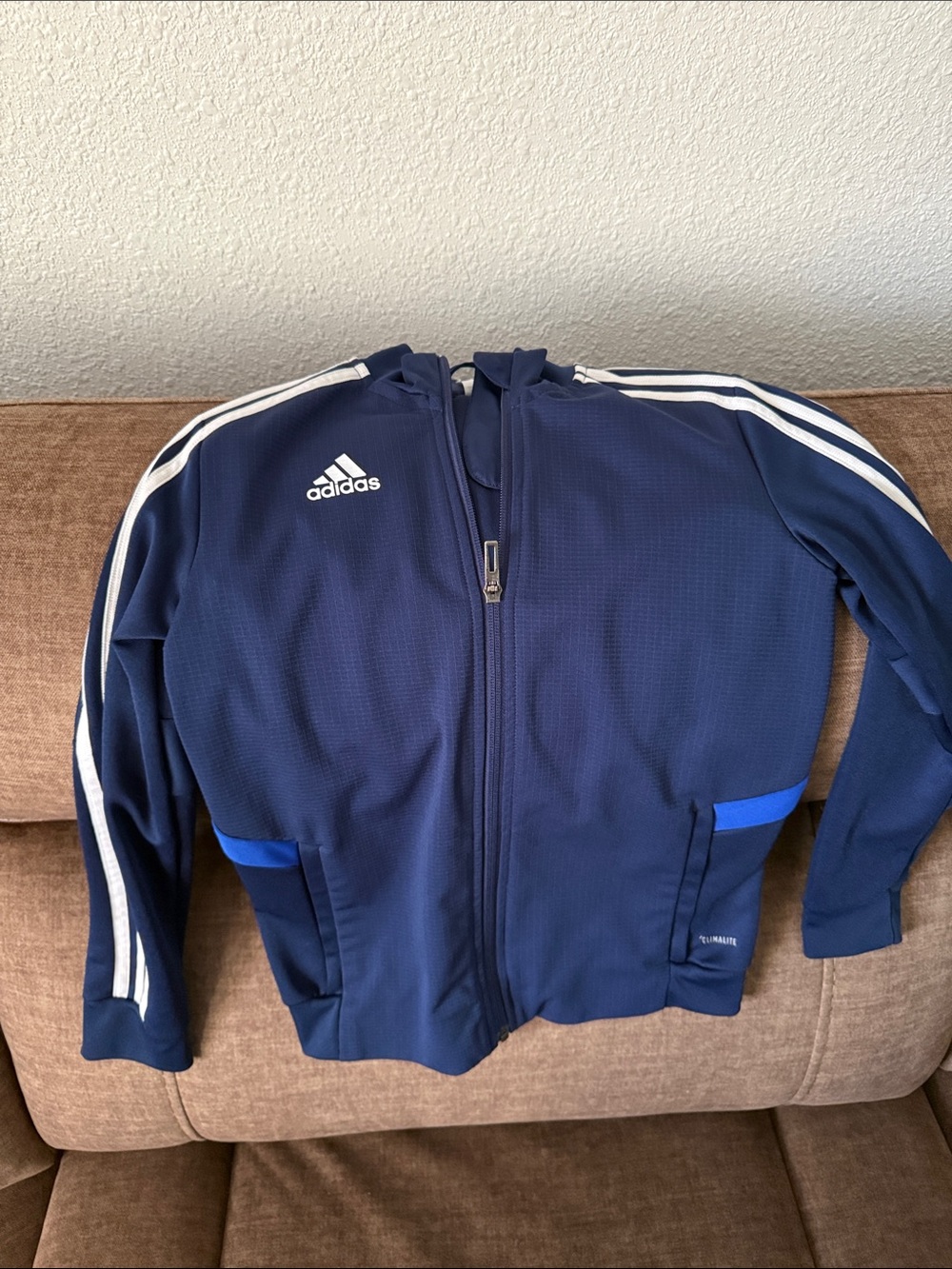 adidas Navy Blue Kids Puffer Jacket with White Stripes